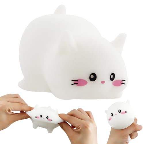Chat Jouet Anti Stress,Balle Anti-Stress en Forme de Chat Blanc Mignon,Jouet Antistress,Chat Squeeze Toy,Chat Squeeze Ball,Chat Stress Relief Toy,Balle Anti...