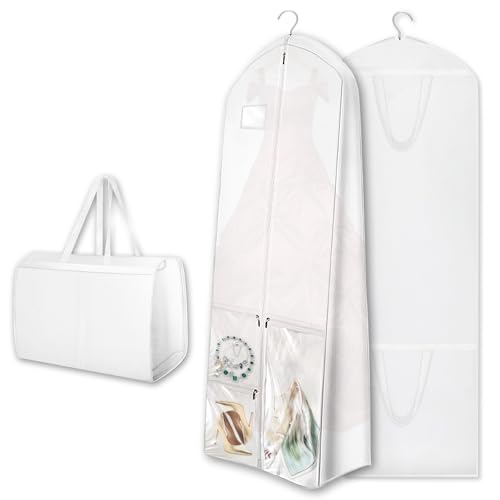 180 Lunghezza: le borse per abiti extra large hanno un'altezza di 180 cm, una larghezza di 60 cm e possono essere espanse all'interno fino a 26 cm, rendendole adatte per abiti da sposa lunghi, abiti da sera e gonne.