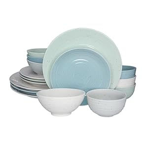 Sango Siterra Artist’s Blend 16-Piece Stoneware Dinnerware Set – Service for 4, Mixed Glossy Finish with Unique Speckled Design, for Everyday Dining & Entertainment, Dishwasher & Microwave Safe