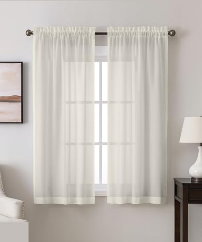 Vargottam Sheer Polyester Georgette Window Curtains 42" W x 54" L - Rod Pocket with 1.5" Frill, 2 Panels - Semi-Sheer Curtain Panels for Bedroom, Living Room, or Dining Windows