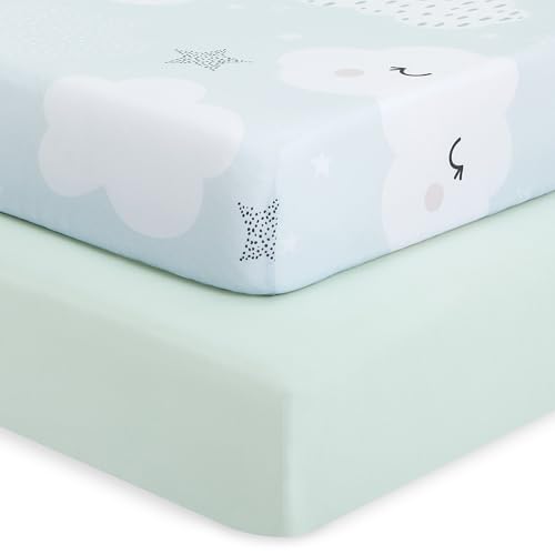 Evolur Dreamer 2 Pack Crib Sheet, Fitted Crib Sheet for Standard Crib and Toddler Mattress, Soft and Breathable Crib Mattress Sheet