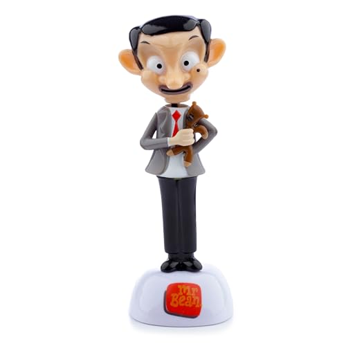 Puckator LTD. Mr. Bean mit Teddy Solar Wackelfigur schwarz/weiß/braun, Bedruckt, 100% Kunststoff.