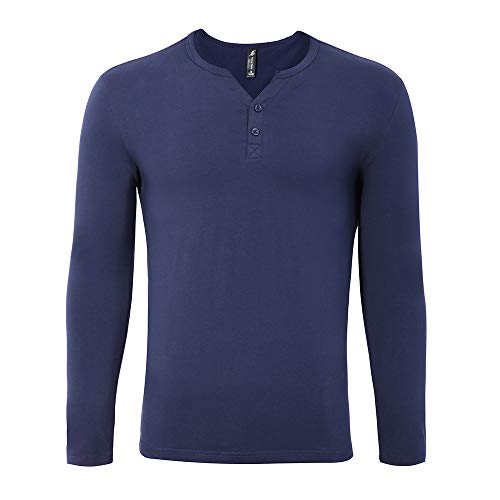 Pioneer Camp Men's Henley Shirts Long Sleeve Slim fit Cotton V Neck T Shirts (Dark Blue, XL)