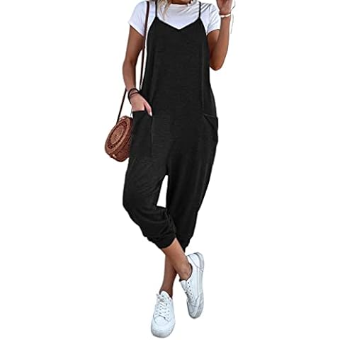 Cnkwei Womens V-neck Sleeveless Loose Casual Jumpsuits Adjustable Spaghetti Straps Long Pants Romper Cover