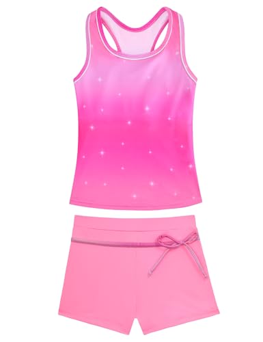 Image of Girls Swimsuits 2 Piece Summer Boyshort Bathing Suit Rash Guard Swimwear for Kids Child Beach with Sun Protection