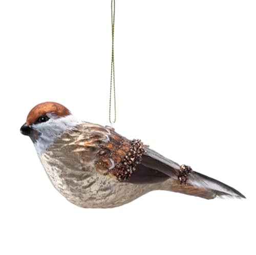 The Bridge Collection Glass Brown Bird Ornament with Feather Tail - 6.25" Beaded Bird Christmas Ornament for Bird Watcher and Aviary Decoration
