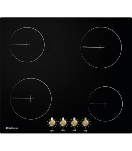 SOLTHERMIC PLACA VITROCERAMICA NEGRA RUSTICA CON MANDOS DORADOS PVTC60 CON 4 FUEGOS / 2 ZONAS...