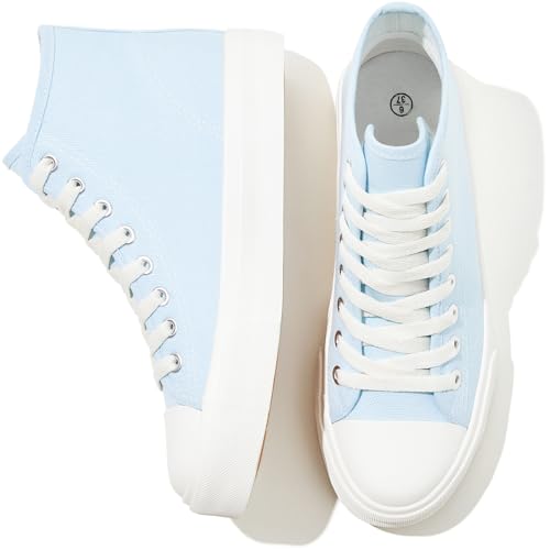 Image of Uoidru High Top Sneakers for Women Canvas Shoes White Canvas High Tops Women Casual Shoes Lace Up Fashion Sneakers