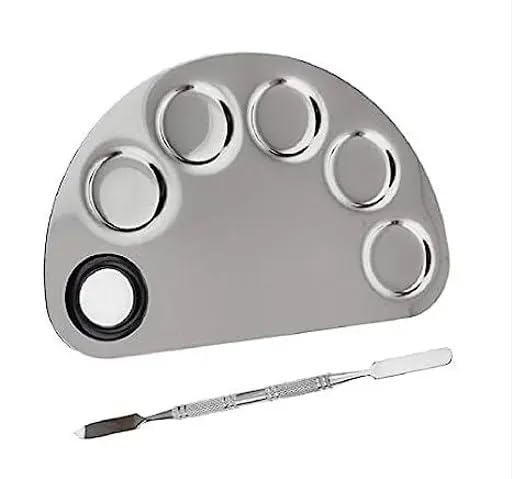 Stainless Steel Cosmetic Makeup Mixing Palette with Spatula Tool (Silver)