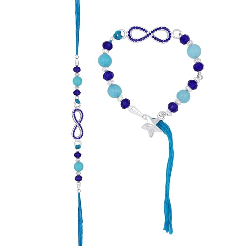 Image of Mahi Bhaiya Bhabhi Rakhi Set with Crystals and Meenakari Work Bracelet Style Lumba - Rakhi for Brother and Bhabhi(PARCOL1105339PR)