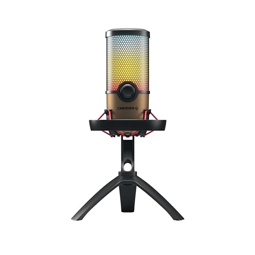 CHERRY UM 9.0 PRO RGB, USB-Mikrofon mit RGB-Beleuchtung, für Gaming, Streaming, ASMR, 4 Richtcharakteristiken, Shock Mount, Touch Mute, kompatibel mit PC/Mac/PS4/PS5, schwarz-Kupfer