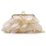 Cette pochette pour femme est confectionnée en satin, avec un motif à franges fleuries et des finitions raffinées qui lui confèrent un aspect luxueux.