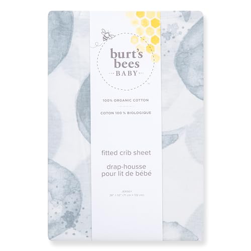 Image of Burt's Bees Baby Organic Cotton Fitted Crib Sheet, Unisex Baby Beddings | A nursery essential crib sheet with 360º elastic that prevents sheets from creeping up on the mattress