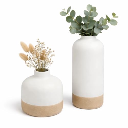 Image of SPHINX Decorative Ceramic Vase, Flower Vase, Pampas Grass Vase, Vase for Money Plant Live Plants, Centrepiece for Home, Office,Gifts - (Bottle Two Tone Set of 2 (5.5 & 9 Inch))