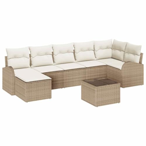 vidaXL Set de sofá de jardín de 8 Piezas con Cojines de | Mobiliario Modular de Rattan y poliéster marrón, cómodo para 7 Personas. Asientos Modernos para Patio, terraza y salón, ¡Resistentes a la in