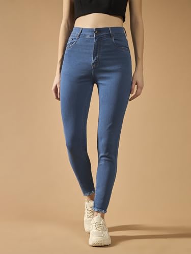 Image of Dolce Crudo Women's Skinny High Rise Bleached Cropped Stretchable Denim Jeans