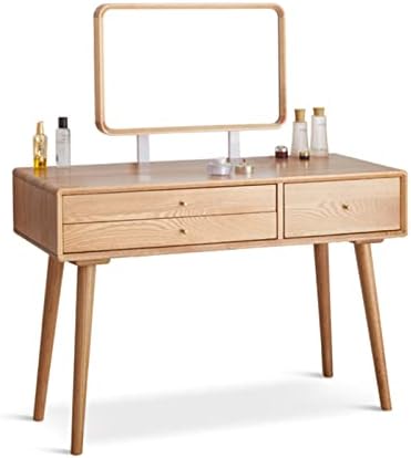QINGJIE Dressing Table with Adjustable Mirror Drawer Wood Color Vanity Table Oak Makeup Vanity Desk with 3 Drawers Bedroom Dressing Table(Size:75 * 40 * 76cm (29.5 * 15.7 * 30 inch))