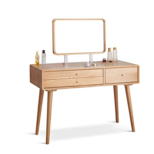 Qingjie Dressing Table With Adjustable Mirror Drawer Wood Color Vanity Table Oak Makeup Vanity Desk With 3 Drawers Bedroom Dressing Table(Size:75 * 40 * 76Cm (29.5 * 15.7 * 30 Inch)) #TOP24