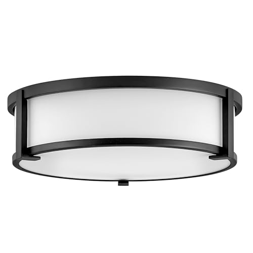 Hinkley Lowell Medium Flush Mount Bathroom Ceiling Light, Black/Etched Opal