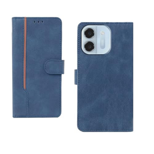 Image of amazon basics Ai+ Pulse 2 5G Flip Cover | Card Pockets Wallet & Stand | Flip Cover for Ai+ Pulse 2 5G (Blue with Beige Strip)