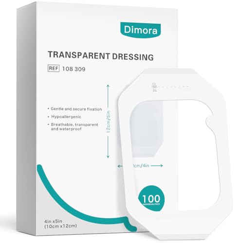 Image of Dimora Waterproof Transparent Film Dressing, Clear Bandage Tape for Wound Care, Adhesive Post Surgical Cover Pad,for IV Shield, Tattoo Aftercare, Shower Protector 4x4 3 /4 inch 100 Packs