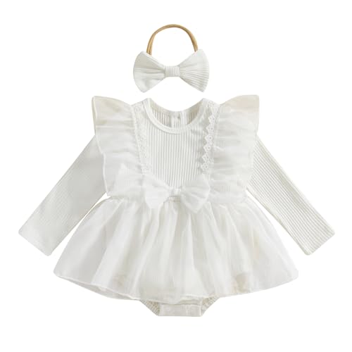 Infant Newborn Baby Girl Fall Winter Outfit Clothes Long Sleeve Lace Trim Mesh Tulle Tutu Romper Dress Baptism Birthday Party