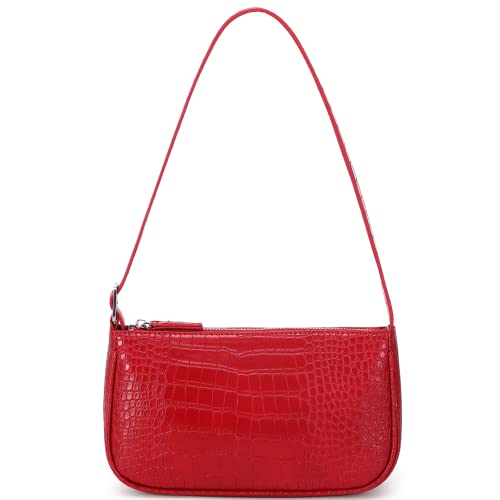 WSRYDJDL Small Purse for Women, Adjustable Shoulder Bags Crocodile Pattern Clutch Purse with Zipper Closure Retro (Red)