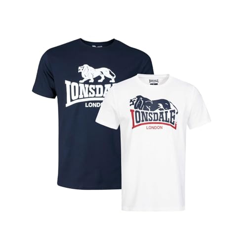 Lonsdale Herren T-Shirt Normale Passform Doppelpack LOSCOE XL White/Navy