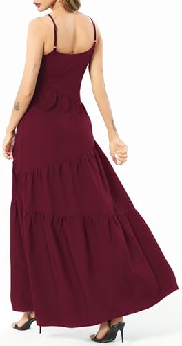Image of Women's Summer Flowy Tiered Maxi Dress Elegant Spaghetti Strap with Ruffled Skirt Beach Vacations Parties