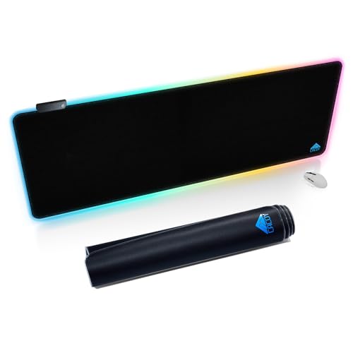 Cacoy 1400x500x3 mm Alfombrilla de Ratón RGB XXL, Grande Tapete de Juegos Antideslizante, Alfombrilla de escritorio con 9 Efectos de Iluminación, LED Alfombrilla Ratón Gaming para PC y Portátil, Negro
