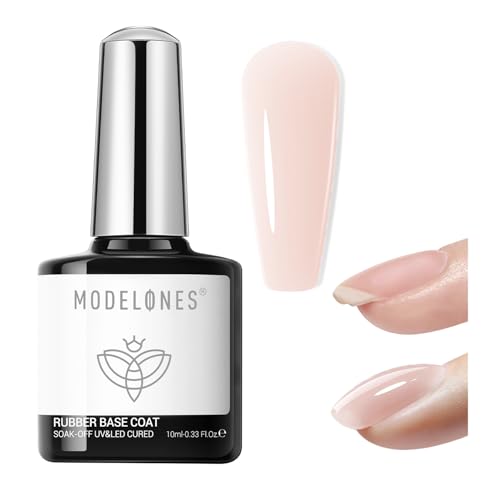 modelones Gel Base Coat for Nails, Milky Pink Builder Rubber Base Blush Nude Gel Nail Polish for Strengthen Apex Building Extension Protect Weak Nails Long Last U V Manicure Gift for Women