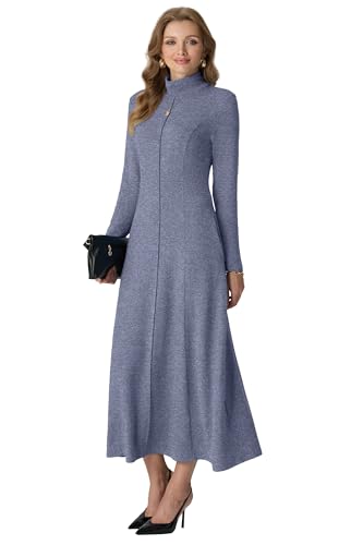 GRECERELLE Women's 2025 Fall Winter Casual Mock Neck Long Sleeve Flared Maxi Sweater Dress with Pockets (XS - 3XL)