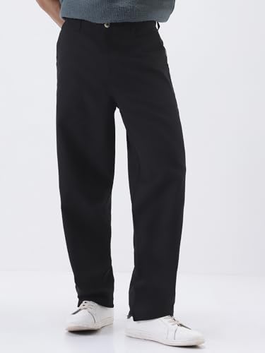 Image of Urbano Fashion Men's Loose Baggy Fit Solid Chino Trousers Non-Stretchable