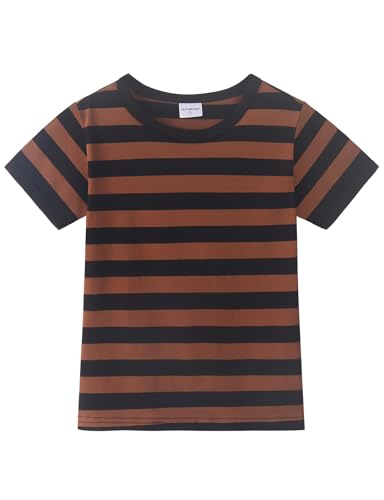 Spring&Gege Girls Short Sleeve Striped T-Shirts Kids Casual Cotton Tops