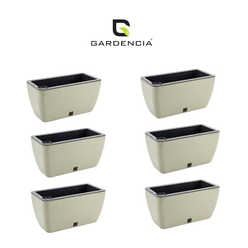 Image of GARDENCIA Self Watering Flower Pots for Outdoor Indoor Gardening /Rectangle Big Plant Pot with Polypropylene UV Material /Decorative Modern Gamla (Recta Big Stone Cream, Pack of 6)