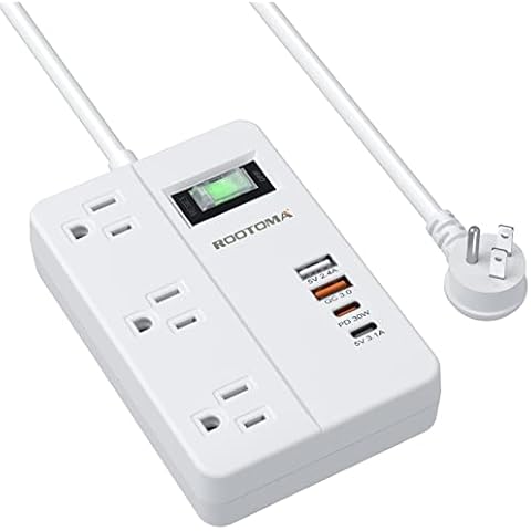 ROOTOMA PD 30W USB C Surge Protector Power Strip, Fast Charging Station 2 USB A & 2 USB C, 3 AC Outlets, 5ft Extension Cord with Switch 7-in-1 Desk Power Strip for for Home Office Dorm Room Essentials Cover