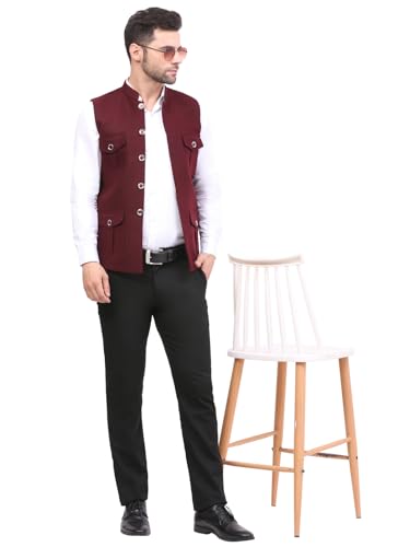 Image of FH Wearza Polywool tweed Solid multipocket Sleeveles Nehru Jacket For Men
