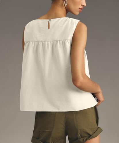 Shiyifa Womens Peplum Babydoll Tops Shirred Swing Tank Tops Pleated Flowy Loose Fit Ruffled Vests4