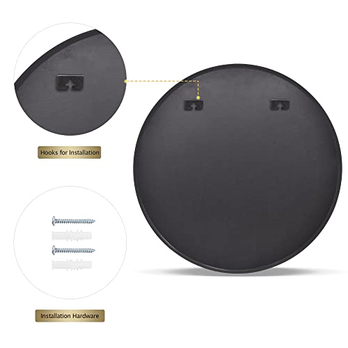 Image of VooBang Round Mirror 23.6 inch Black Wall Mounted Circle Mirrors Vanity Mirror with Aluminum Alloy Frame Modern Decoration for Bathroom, Living Room, Vanity, Bedroom, Entryway