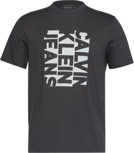 Calvin Klein Jeans Men's Short Sleeve Lateral Graphic Crew Neck Tee, Ebony, X-Small