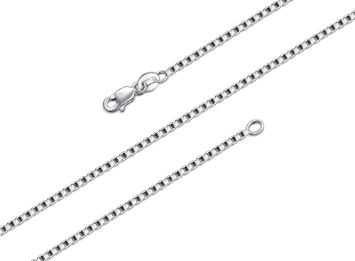 BORUO Waterproof 14K White Gold Plated Stainless Steel Box Chain Necklace | Non Tarnish Silver Necklace 1.5mm with Lobster Claw Clasp 22 Inch