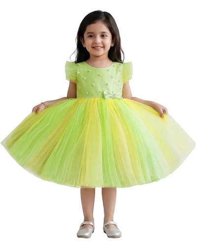 Image of Stanwells Kids Baby Girl Peacock Blue Net Frock Birthday Kids Dress for Girls Short Sleeve Flared Knee Length 6Months-8 Yeras