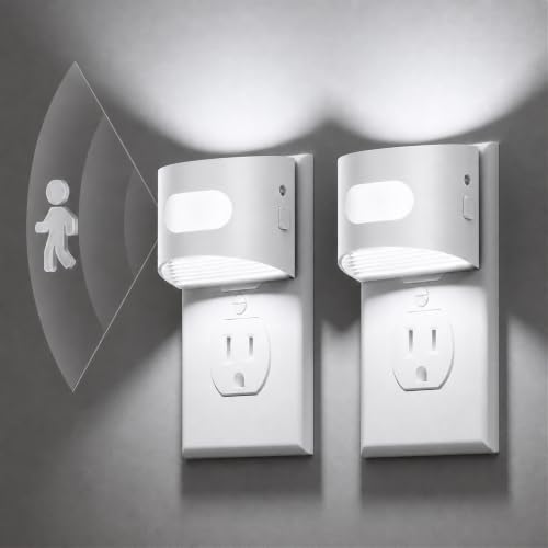 Image of L LOHAS LED Motion Sensor Night Light, Night Lights Plug into Wall, 2 Pack | Plug in Night Light with 30-100lm Adjustable Brightness, White Housing 5000K Daylight White