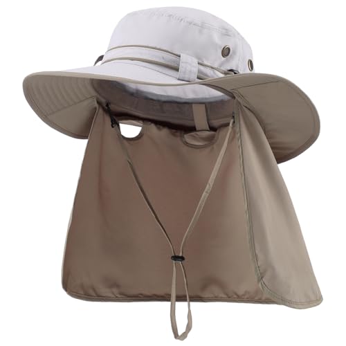 Image of Home Prefer UPF50 Mens Sun Hat with Neck Flap Quick Dry UV Protection Cap Womens Wide Brim Fishing Hat Neck Flap Beach Garden