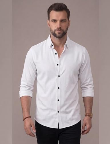 Image of NexaFlair Men's Regular Fit Solid Pattern Laffer Cotton Shirt with Long Sleeve Collared Neck Standard Length and Button Down Closure Type | Mens Casual Shirts | Man's Formal Shirts
