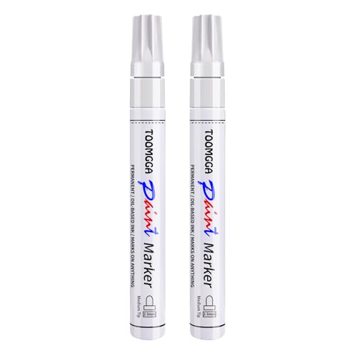 White Paint Pens Permanent Paint Markers - 2 Pack Oil Based Marking Pens, Medium Point, Quick Drying and Waterproof Pens for Rock Painting Car Tyre Metal, Plastic, Canvas, Wood, Glass