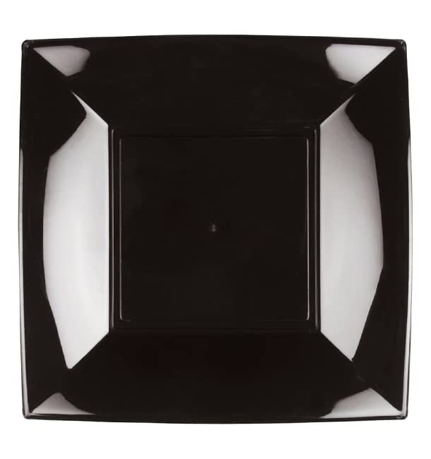 Monouso | 15 Platos LLanos Cuadrados de Plástico PP, 18x18cm, Negros, Apto para Lavavajillas y Microondas, Reutilizables, Hasta 125 usos, Plástico Duro, Reciclable, Eventos, Catering, Cocina.