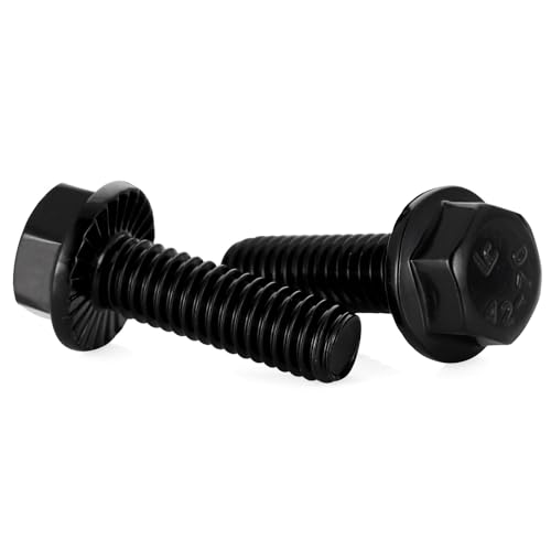 Image of Mellewell 3 /8-16 x 1-1 /4 inch Flanged Hex Head Bolts Flange Hexagon Screws, Stainless Steel A2 Black Finish, DIN 6921, 10 PCS