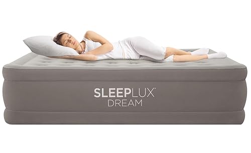 SLEEPLUX Dream Luxury Queen Air Mattress, Built-in Dual Pump, Stays Inflated All Night, 18” Double-High Blow-Up Airbed with Coil Beams, for Guests, RV Camping & Home, 1-Year Warranty