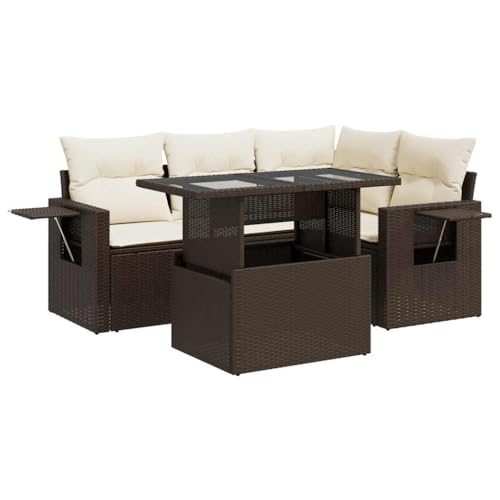 vidaXL Set Comedor de jardín 5 Piezas y Cojines ratán sintético marrón